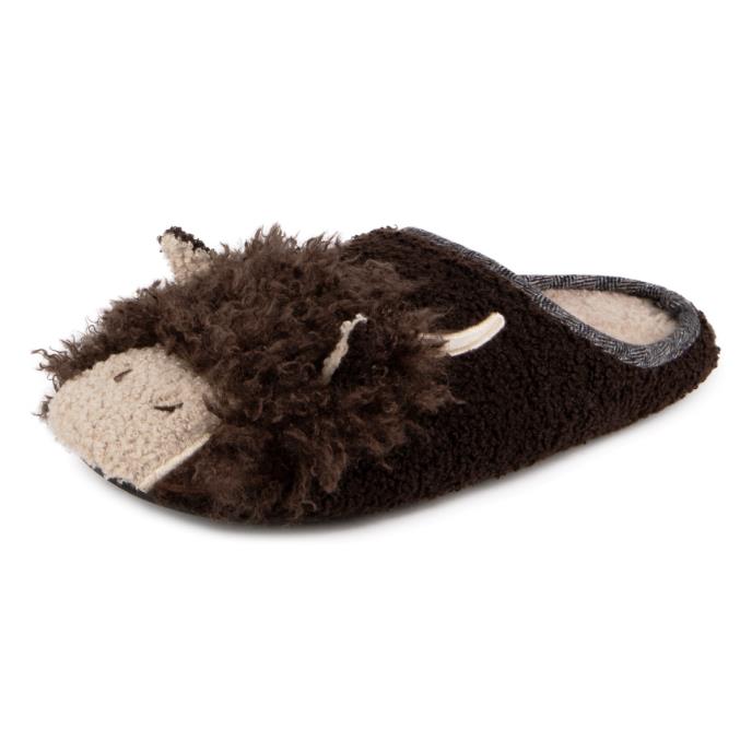 totes toasties® Mens Novelty Applique Mule Slippers Brown Extra Image 3